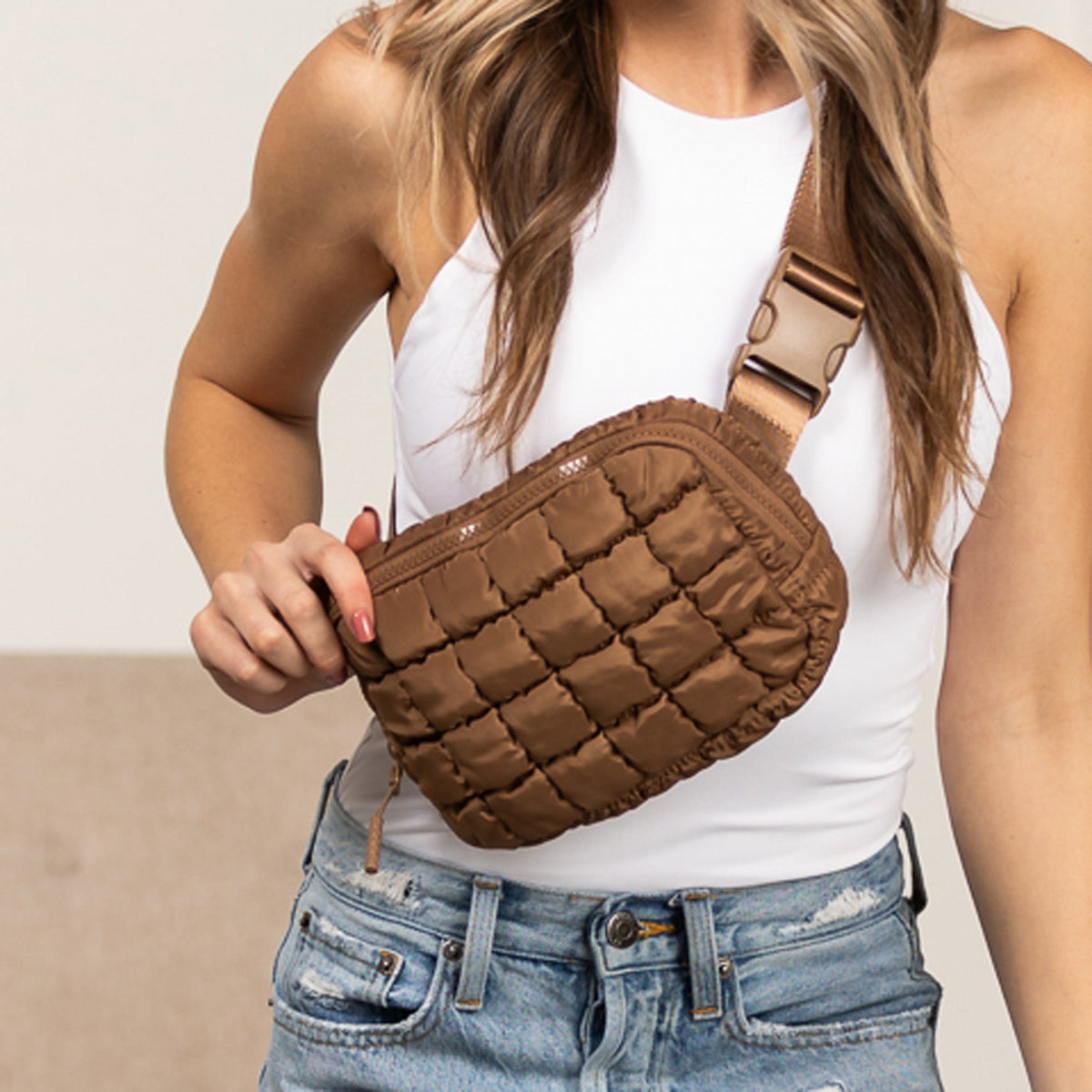 Evyn Quilted Puffer Sling Crossbody Belt Bum Fanny Waist Bag